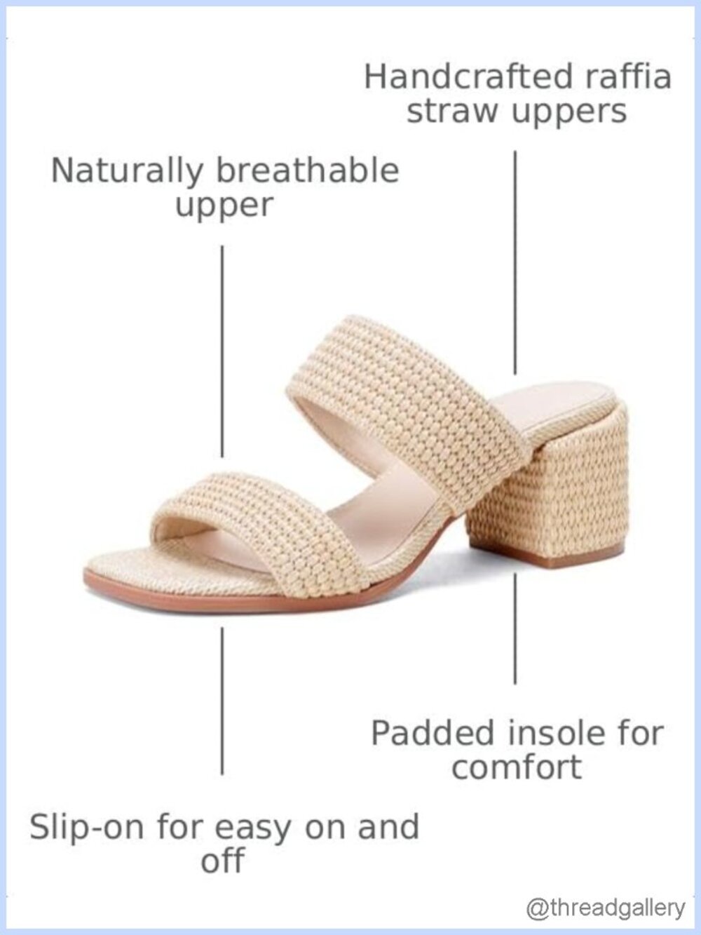 Women's Raffia Straw Woven Two Strap Block Heel Slide Sandals Square Open Toe